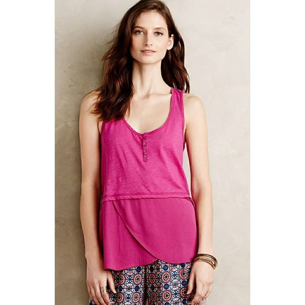 Anthropologie Tank Top Henley Pink Small